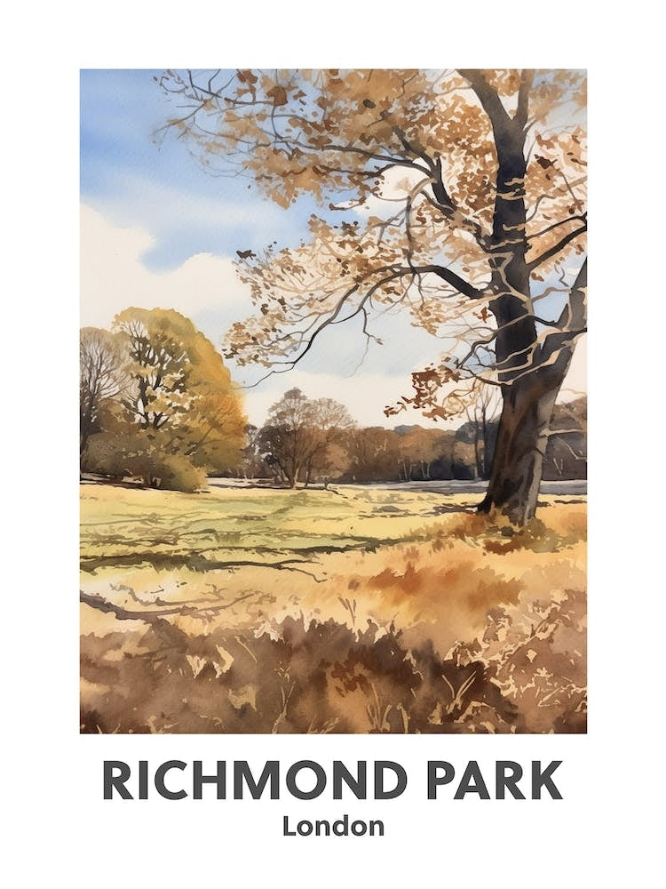 Richmond Park, London 4 Watercolour Travel Poster