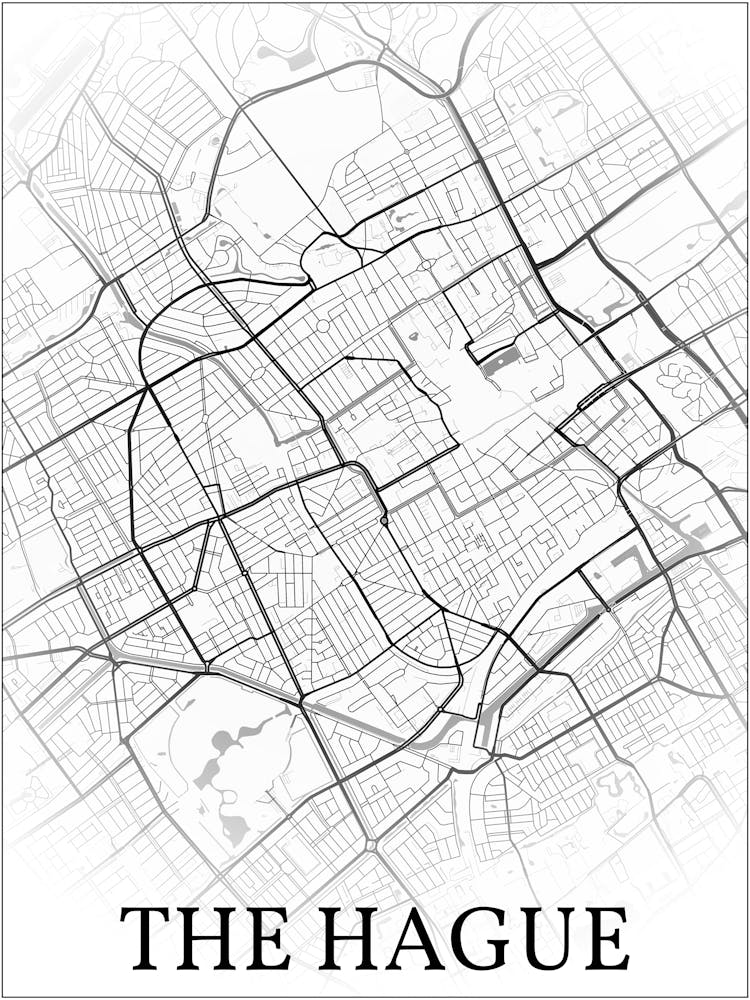The Hague, South Holland, Netherlands, City Map, Black And White Fade Design