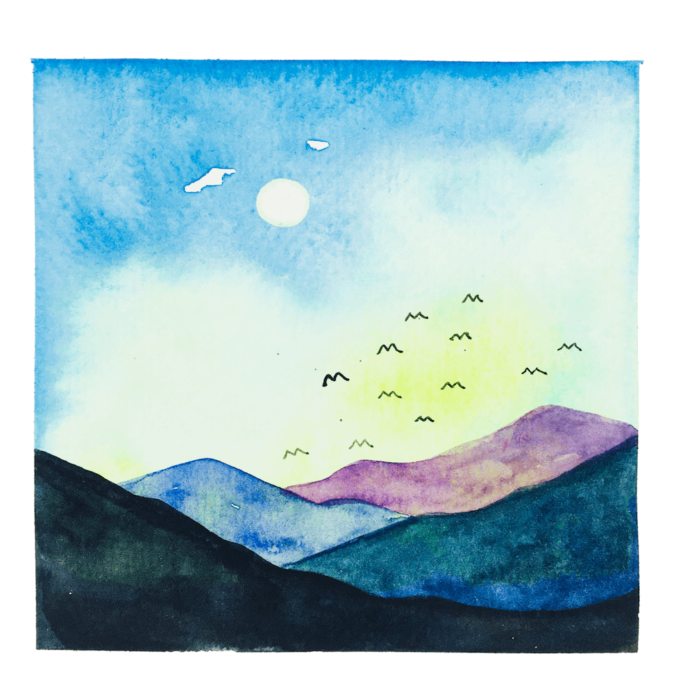 Watercolor Mountain Sunset