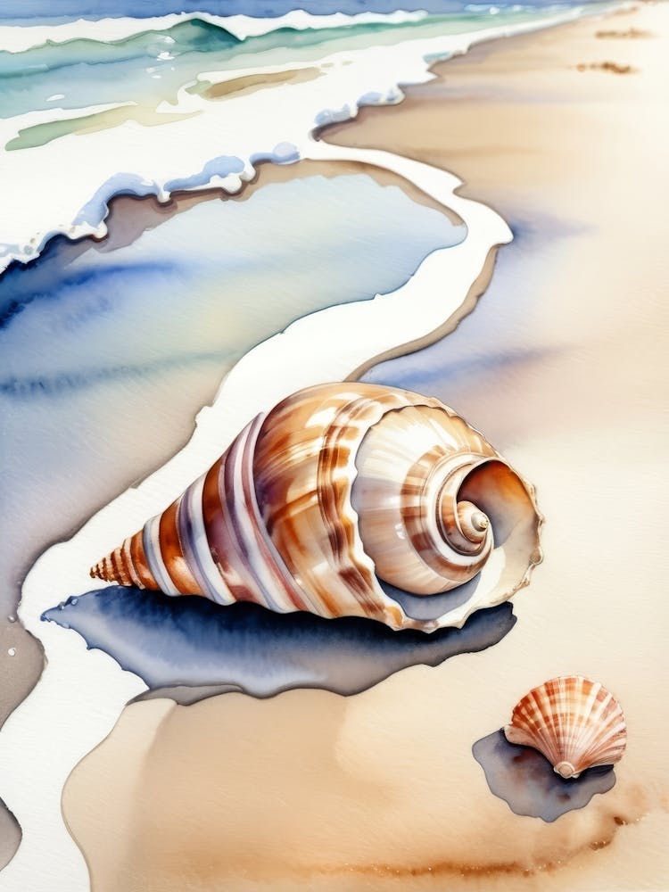 Seashell on the beach, watercolor painting 8