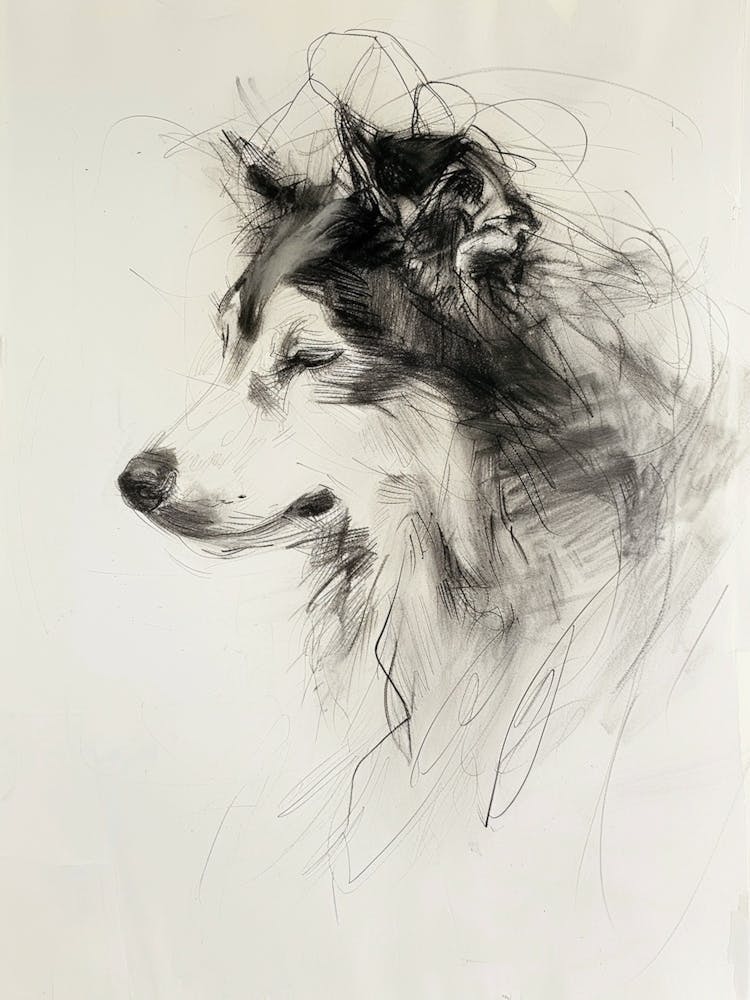 Malmute Dog Charcoal Line