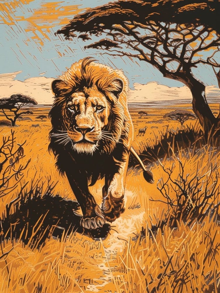 Barbary Lion Relief Illustration Savana 3