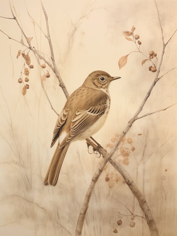 Vintage Bird Drawing Hermit Thrush 2