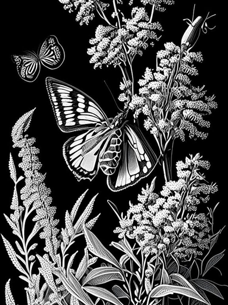 Butterfly Bush Wildflower Linocut 1