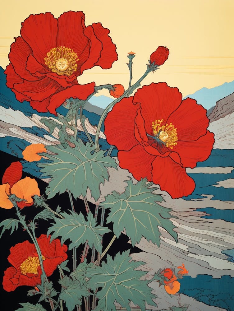 Poppies Mountain Landscape