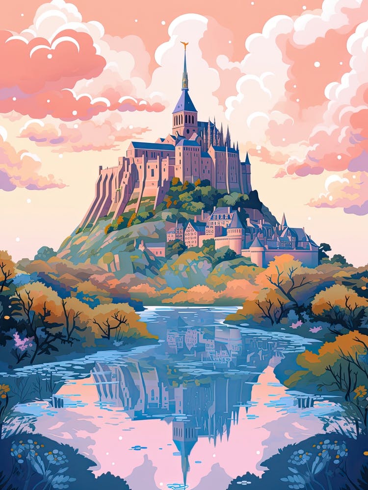 Mont Saint Michel   Normandy, France   Cute Botanical Illustration Travel 3