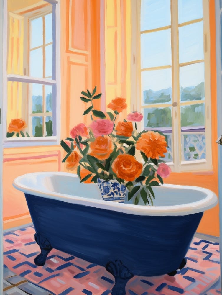 A Bathtube Full Marigold In A Bathroom 3