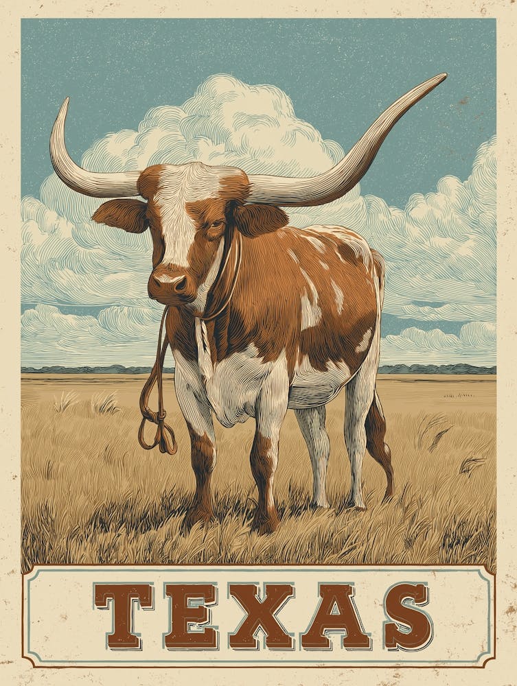 Retro Travel Art & Cattle Ranch Charm