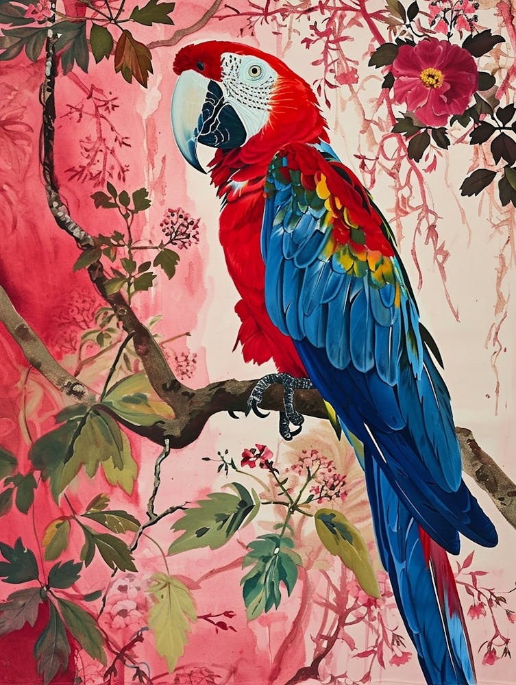 Floral Animal Painting Macaw 2