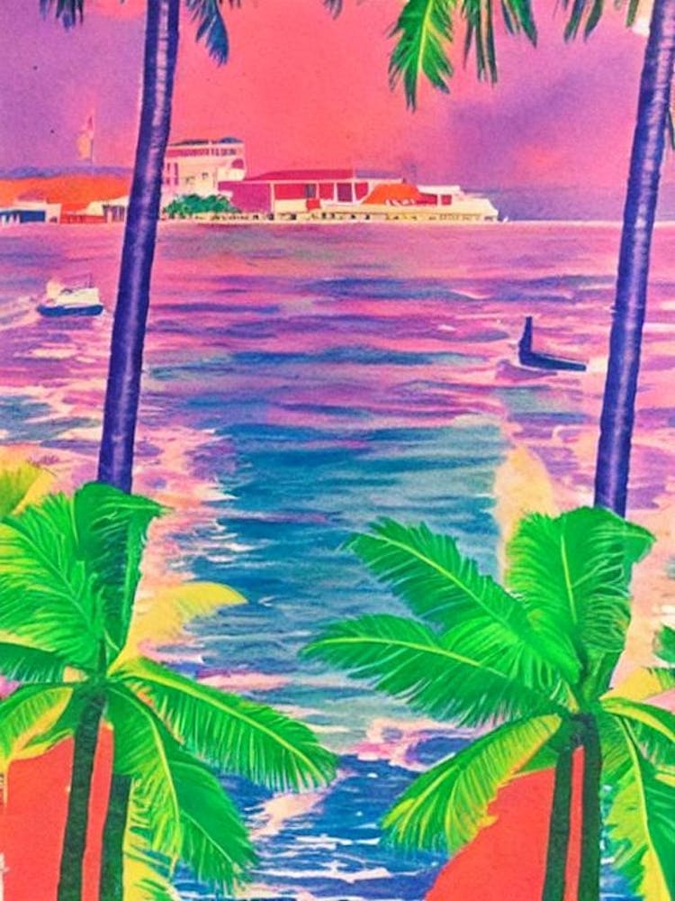 Port Of St George'S Grenada Retro Risograph Print harbour