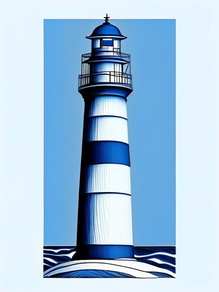 Lighthouse Symbol Blue And White Line Drawing