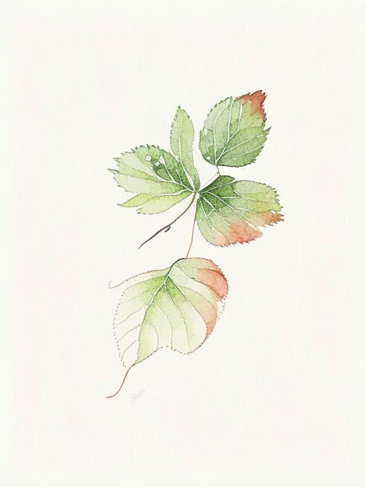 Wild Strawberry Leaf Minimalist Watercolour 1