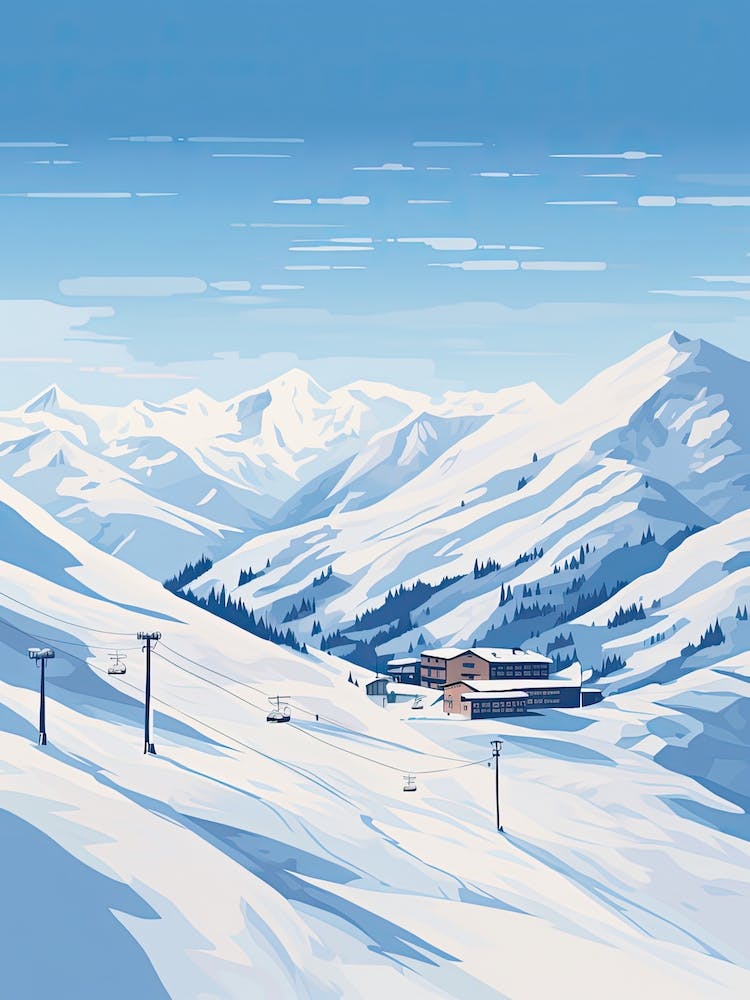 Gudauri Géorgie, Station de ski Illustration 1 Style Simple