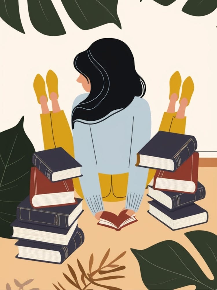 Illustration Of A Girl Reading Books 2