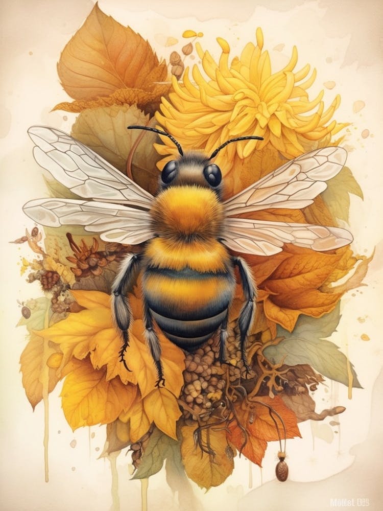 Brown Belted Bumble Bee Beehive Watercolour Illustration 3