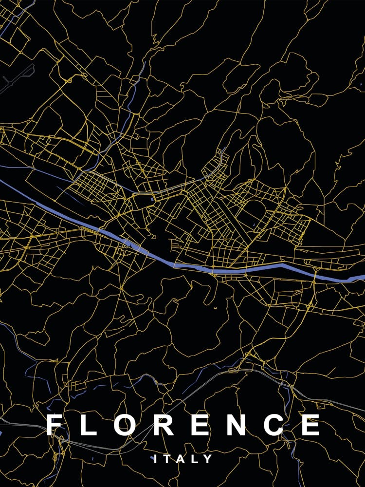 Florence Italy City Map Black and Gold