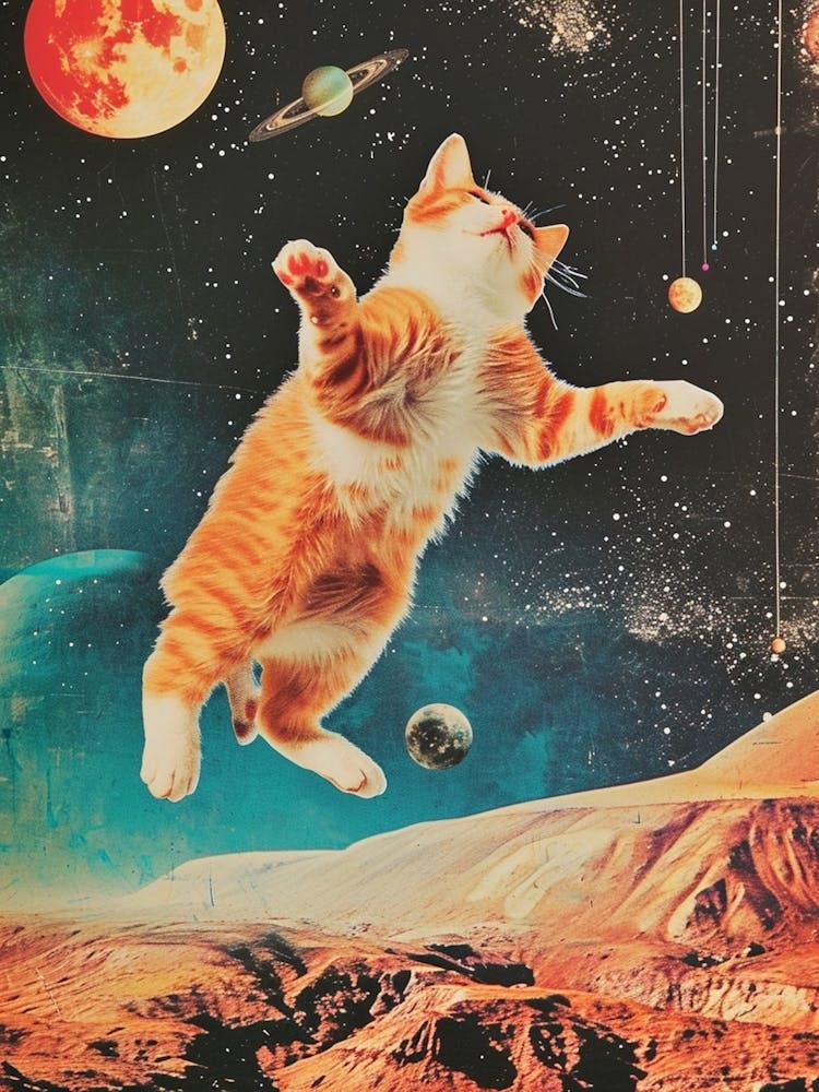 Kitsch Space Cat Retro Collage 2
