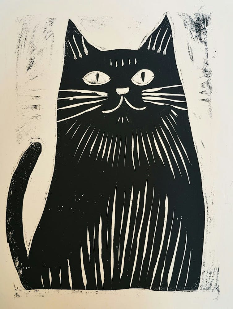 Munchkin Cat Linocut Blockprint 3