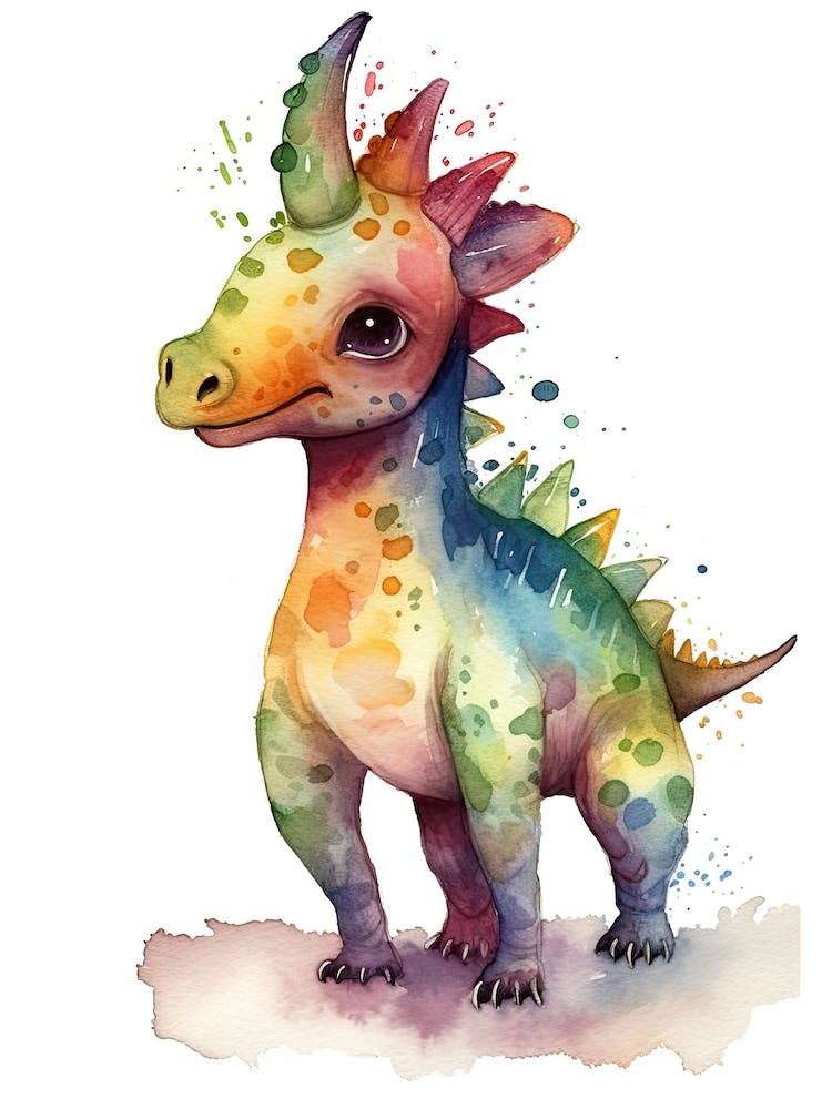 Lambeosaurus Cute Dinosaur Watercolour 4