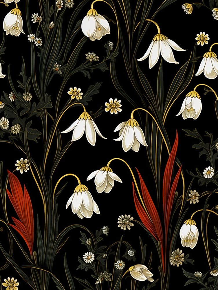 Snowdrop 2 William Morris Style Winter Florals