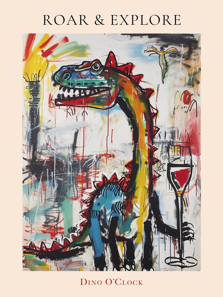 Graffiti Style Dinosaur Drinking Wine 1 Poster