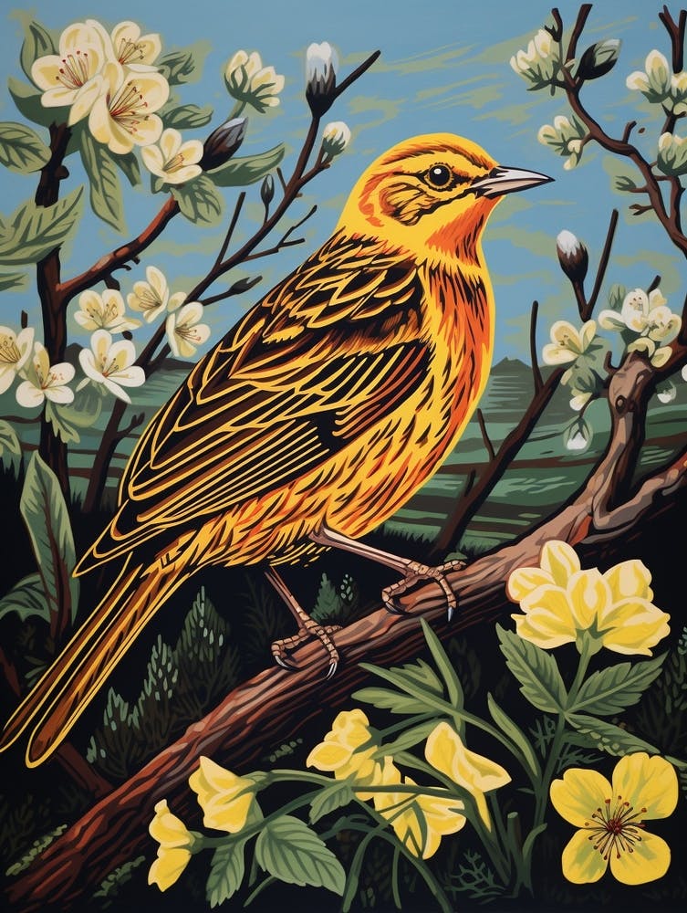 Vintage Bird Linocut Yellowhammer 4