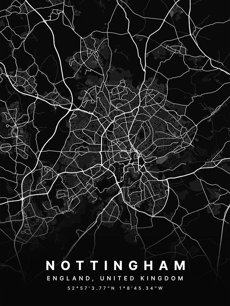 Nottingham England Black Map