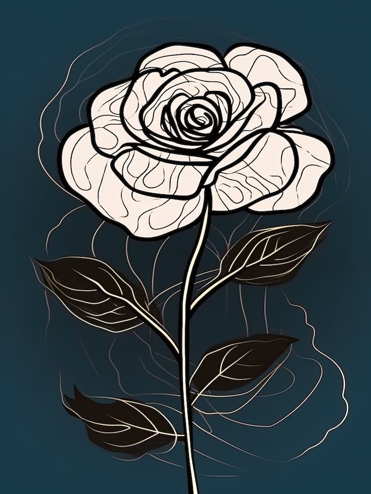 Line Art Roses Flowers Illustration Neutral 2