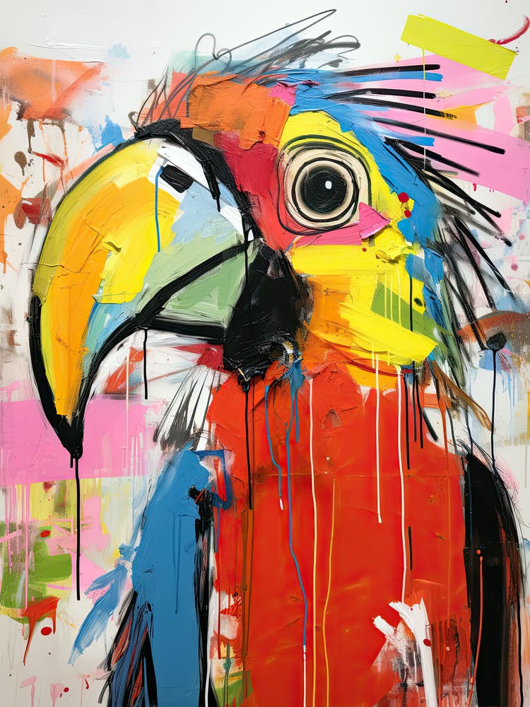Parrot Street Magic: Neo-Expressionist Basquiat Beauty