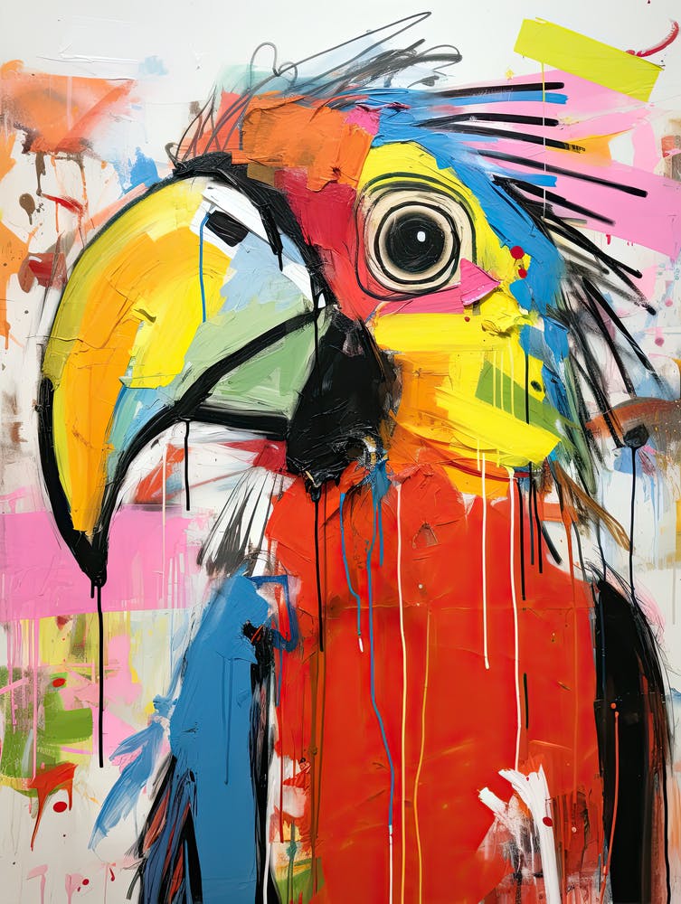 Papageien-Straßenmagie: Neoexpressionistische Basquiat-Schönheit
