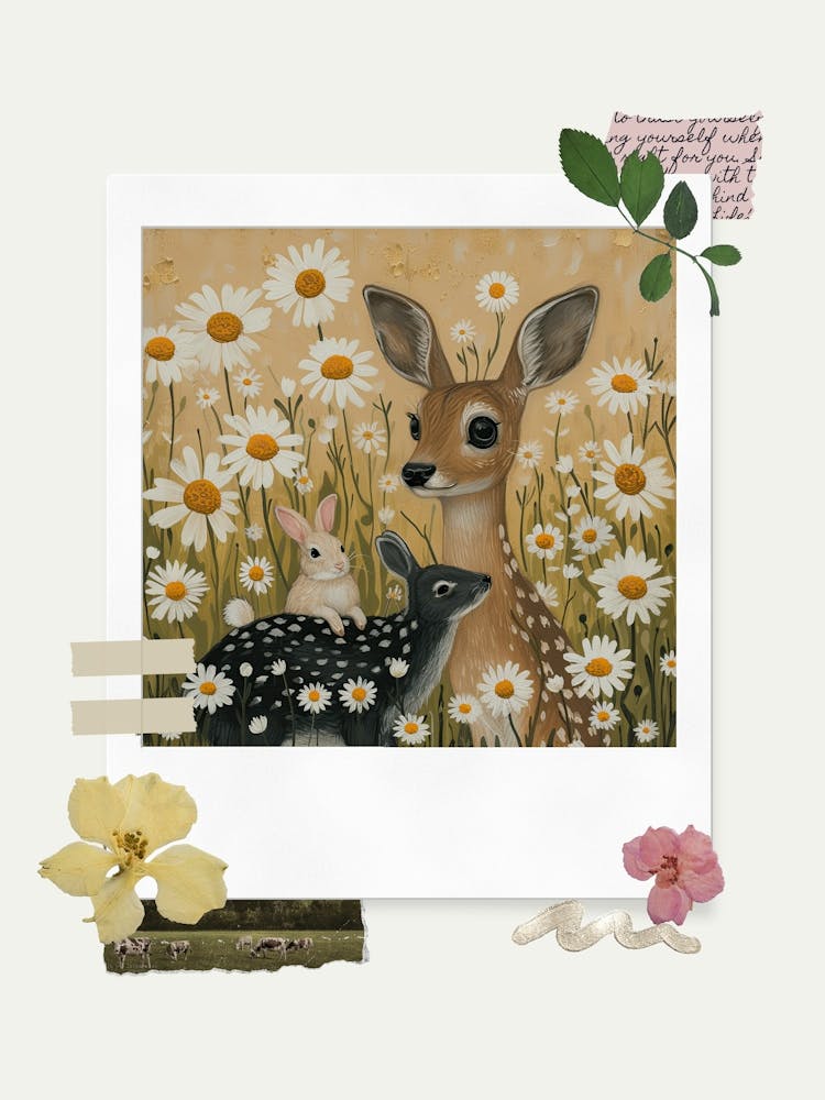 Scrapbook Deer And Rabbits Fairycore Painting 1