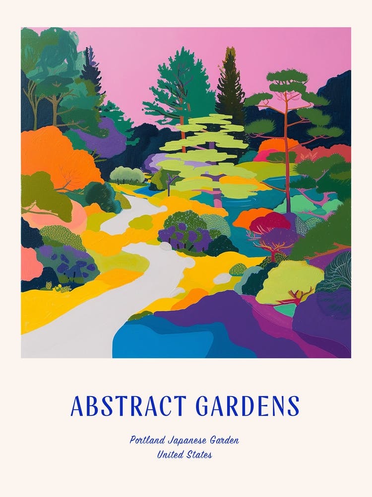 Colourful Gardens Portland Japanese Garden Usa 3 Blue Poster