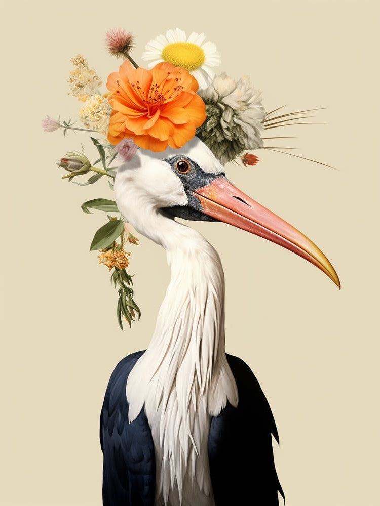 Bird With A Flower Crown Stork 4