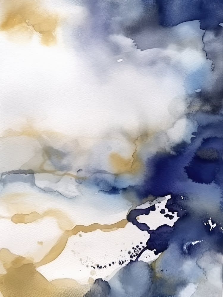 Aquarelle Abstraite Bleu et Or 2