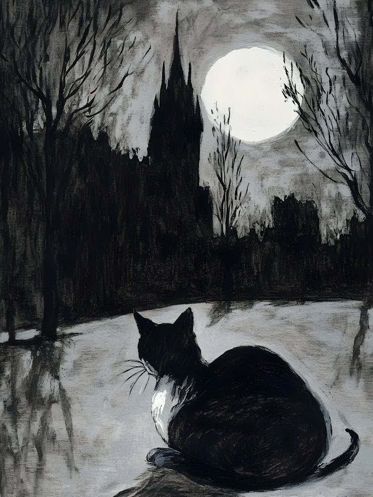 Dark Gothic Cat In The Moonlight