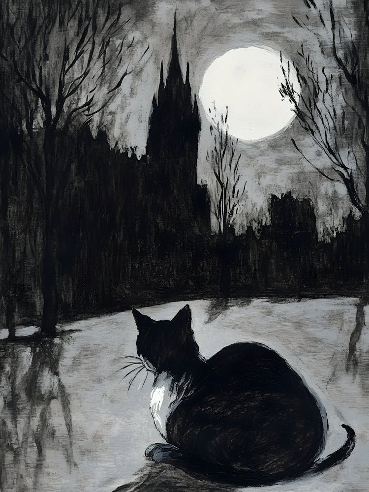 Dark Gothic Cat In The Moonlight