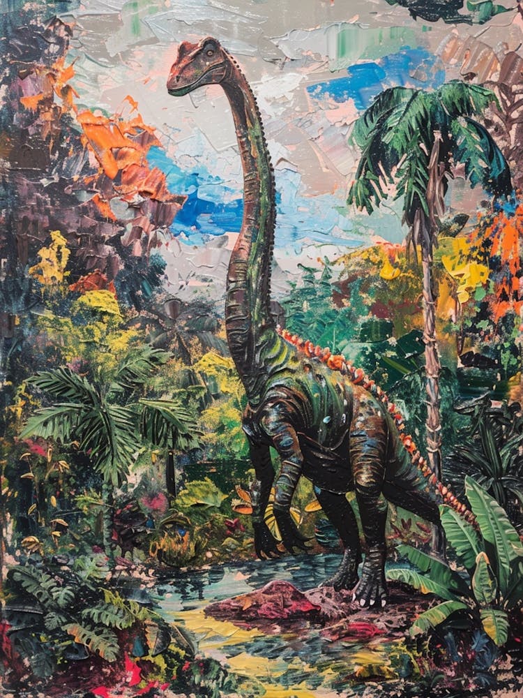 Dinosaur Tropical Brushstroke Painting
