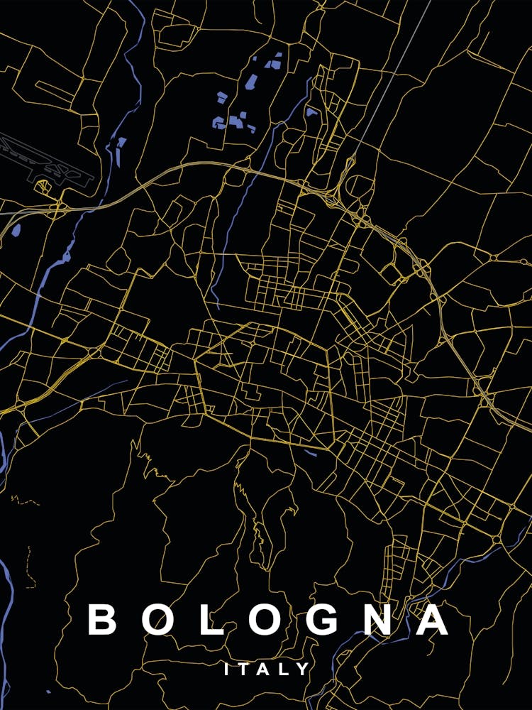 Bologna Italy City Map Black and Gold