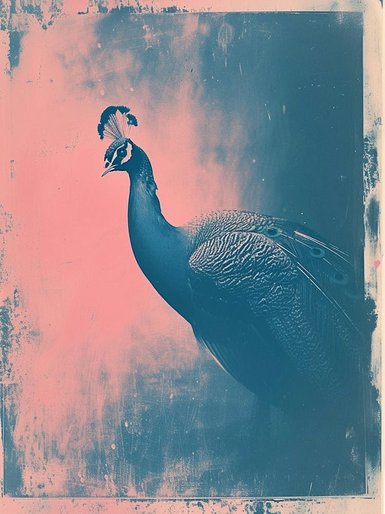 Pink & Blue Peacock Portrait 1