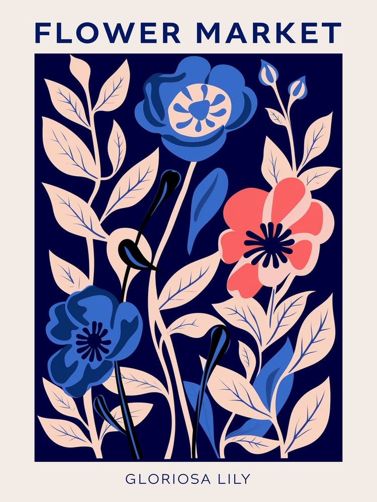 Blue Flower Market Poster Gloriosa Lily 2