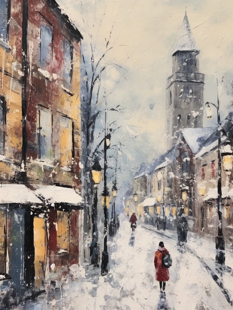 Vintage Winter Painting Nottingham United Kingdom 3