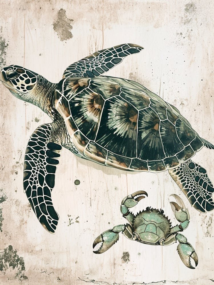 Vintage Sea Turtle & Crab Illustration 2