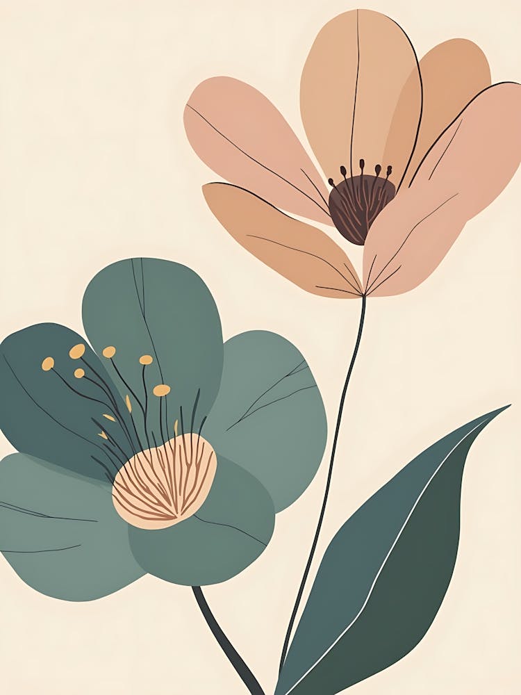 Minimalistische Botanische Laune Zwei Blumen