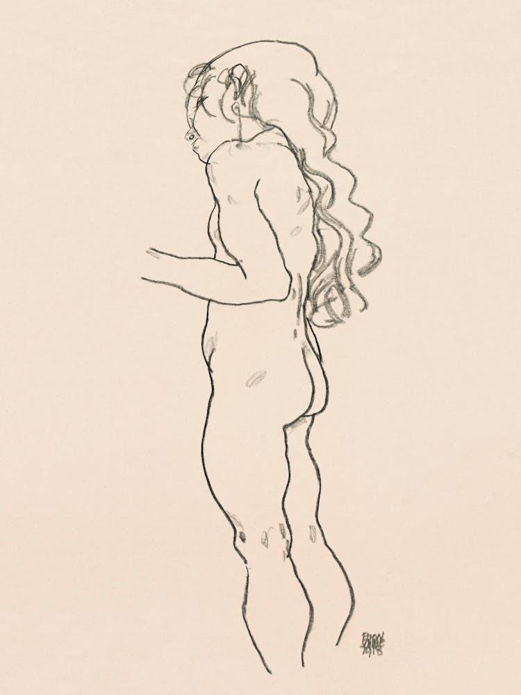 Standing Nude Girl, Facing Left (1918), Egon Schiele