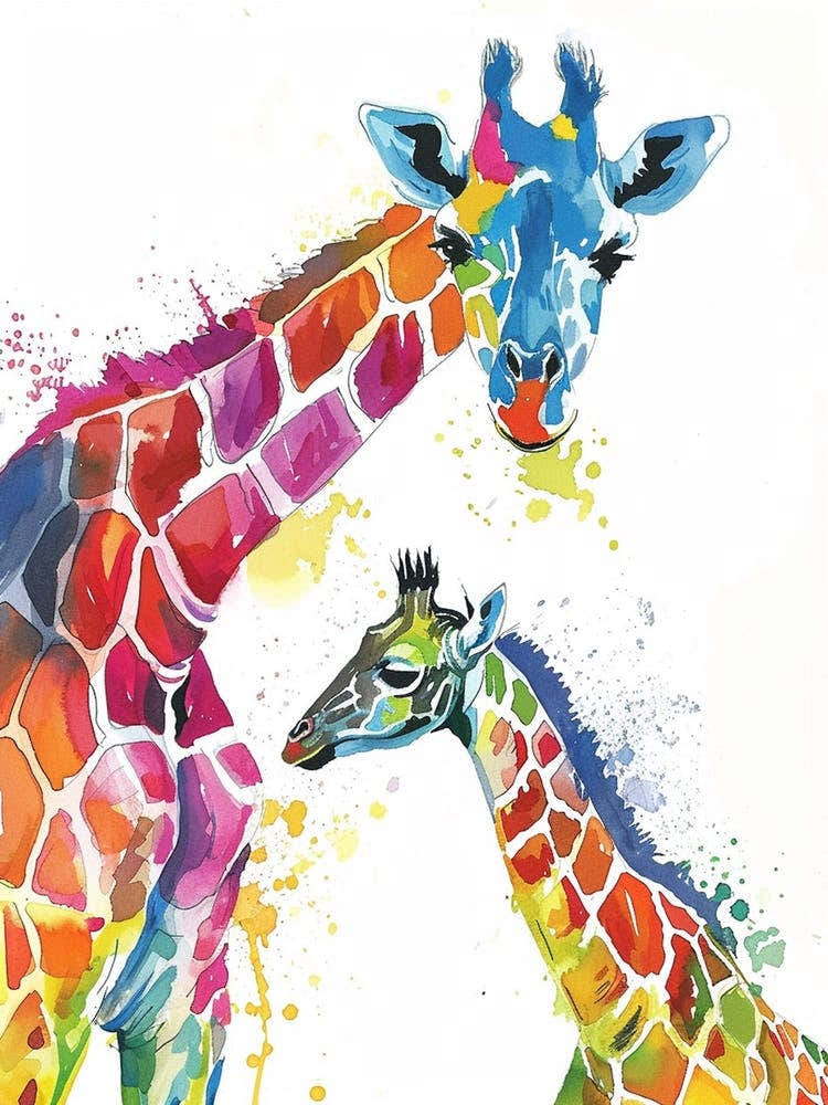 Giraffe Mother & Calf Watercolour 1