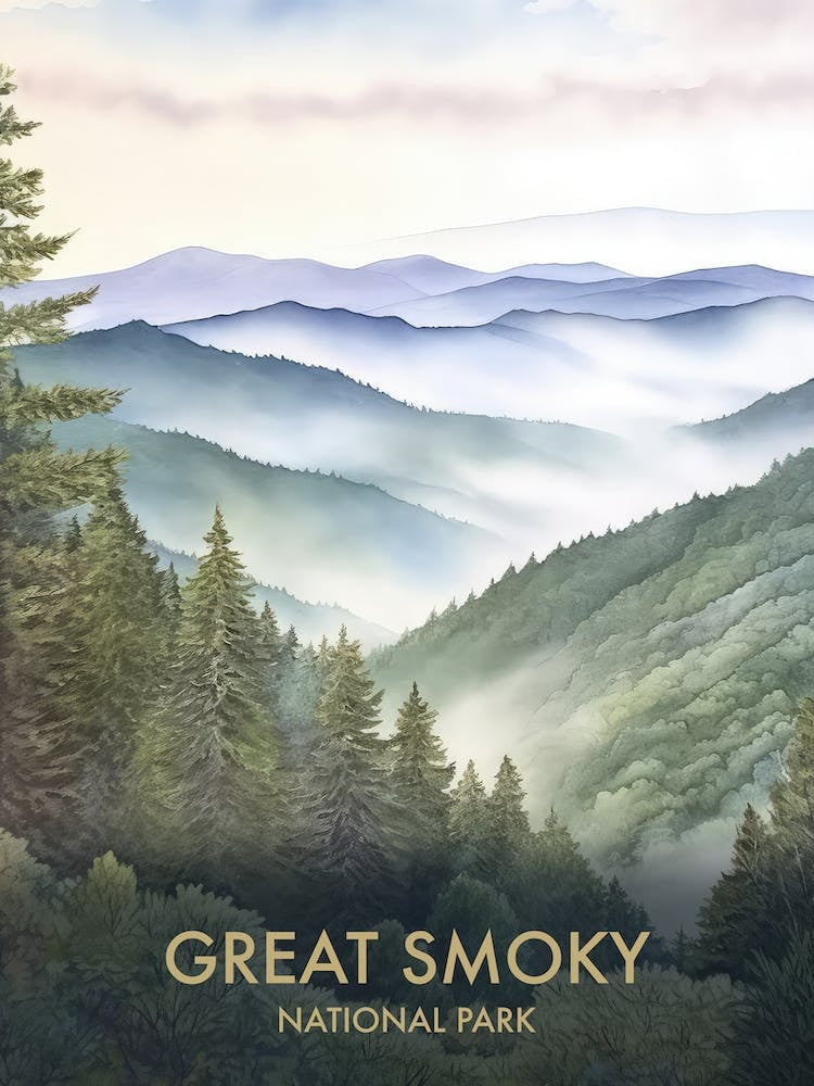 Great Smoky National Park Watercolour Vintage Travel Poster 3
