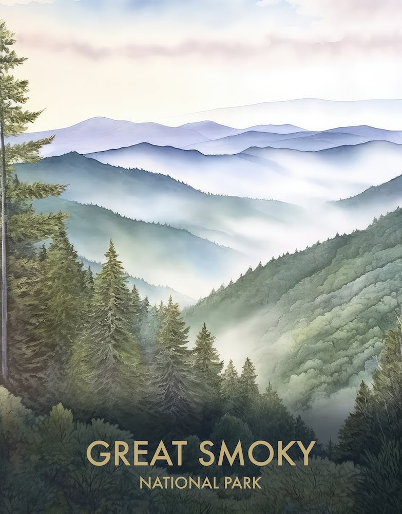 Great Smoky National Park Watercolour Vintage Travel Poster 3