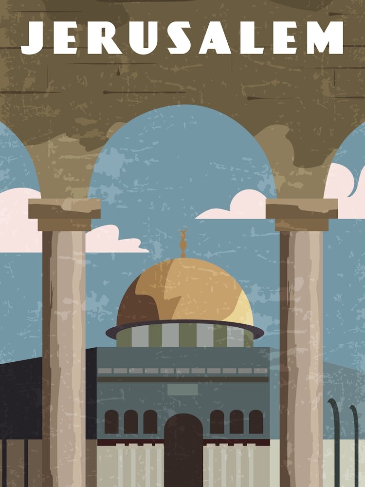 Jerusalem, Israel, Palestine - Minimalistisches Retro-Reiseposter
