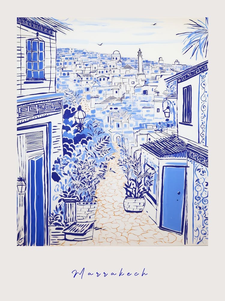 Marrakech Morocco Mediterranean Blue Drawing Poster