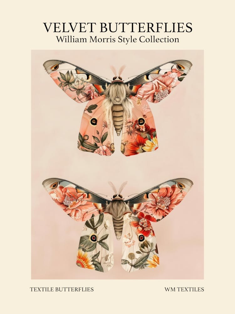 Velvet Butterflies Collection Textile Butterflies William Morris Style 1